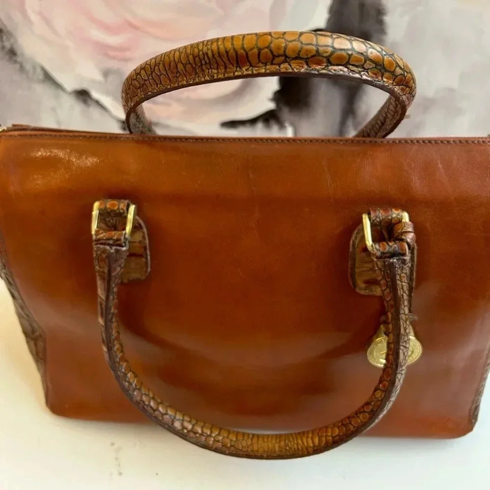 ! BRAHMIN TUSCAN Collection Satchel Caramel Embossed Croc